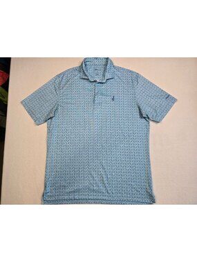 Johnnie O Mens L Polo Shirt Blue & White Floral Large Performance Golf